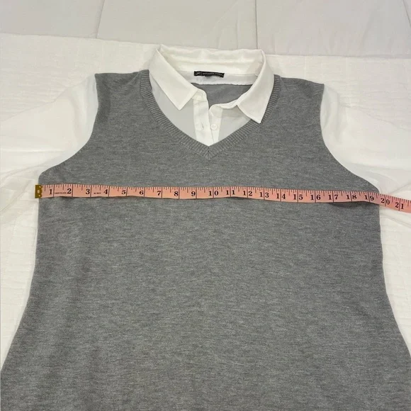 Adrianna Papell Gray V-Neck Sweater Vest with White Shirt - Picture 5 of 9